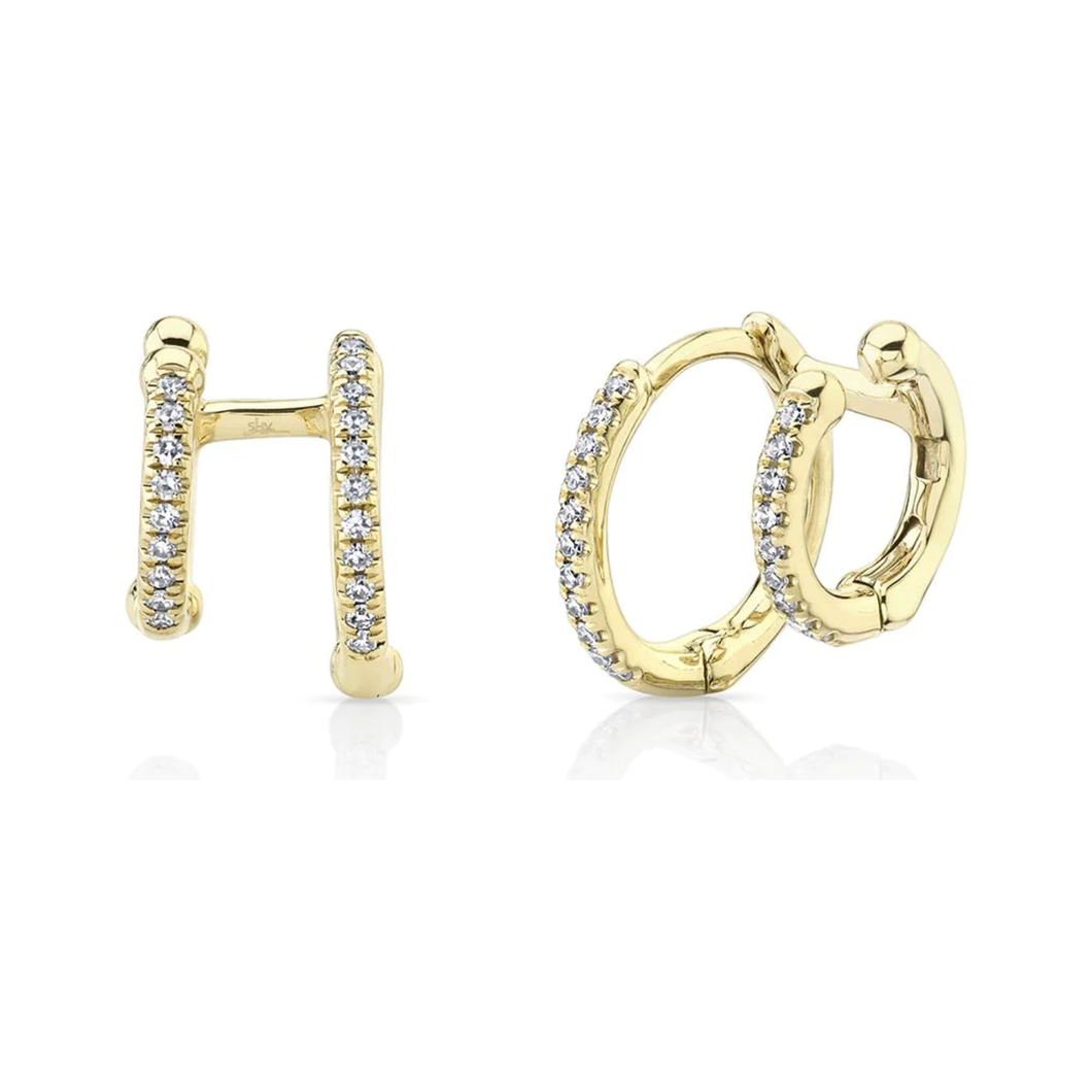 14K Yellow Gold Double Diamond Huggies