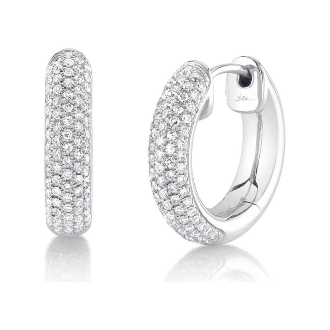 14K White Gold Diamond Pave Huggies