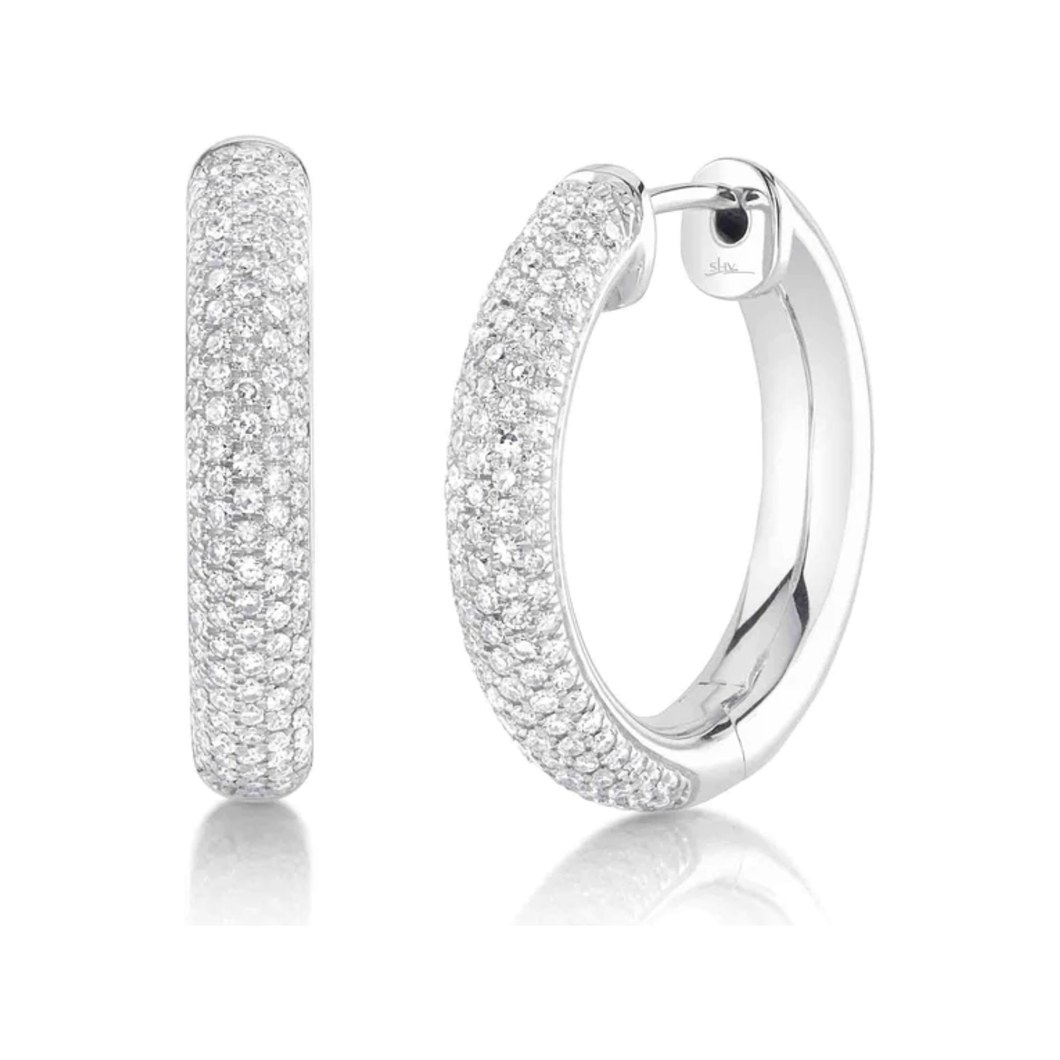 14K White Gold Diamond Pave Hoops