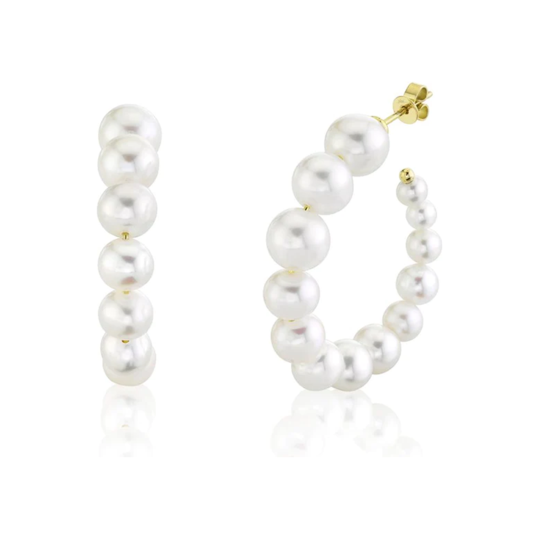 14K Yellow Gold Cultured Pearl Hoops