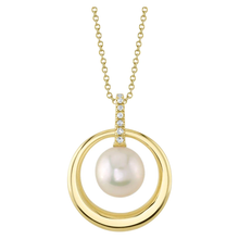 Load image into Gallery viewer, 14K Yellow Gold Pearl and Diamond Circle Pendant

