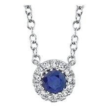 Load image into Gallery viewer, 14K White Gold Diamond &amp; Sapphire Halo Pendant Necklace
