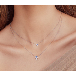 14K White Gold Diamond & Sapphire Halo Pendant Necklace