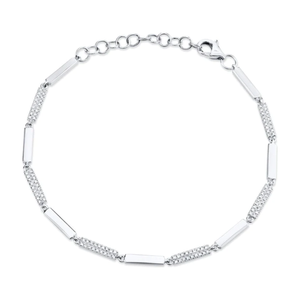 14K White Gold Alternating Diamond Stations Bracelet