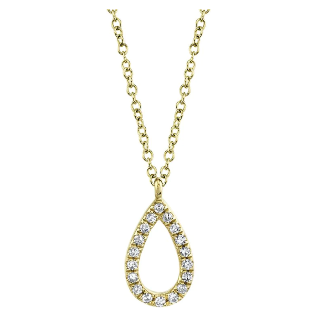14K Yellow Gold Open Pear Shape Diamond Necklace