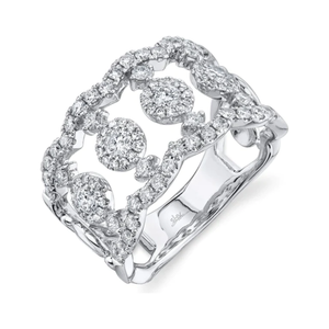 14K White Gold Diamond Scalloped Wide Fashion Ring