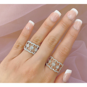 14K White Gold Diamond Scalloped Wide Fashion Ring