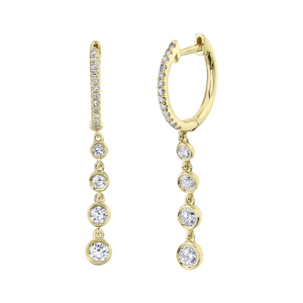 14K Yellow Gold Diamond Bezel Dangle Huggies