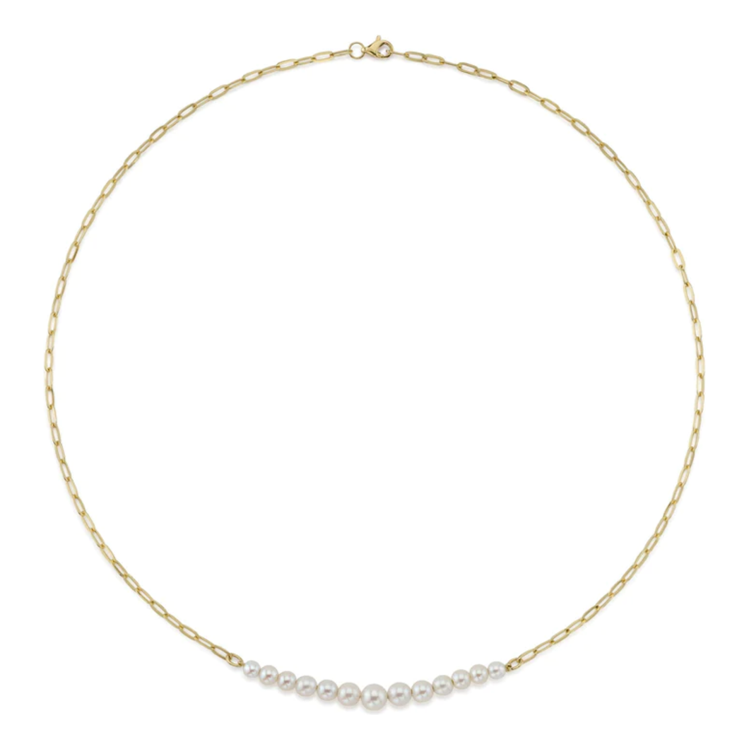 14K Yellow Gold Pearl Paperclip Link Necklace