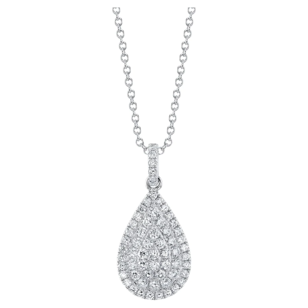 14K White Gold Pear Cluster Diamond Necklace