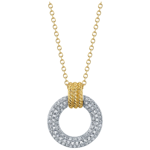 14K White-Yellow Gold Open Circle Diamond Necklace