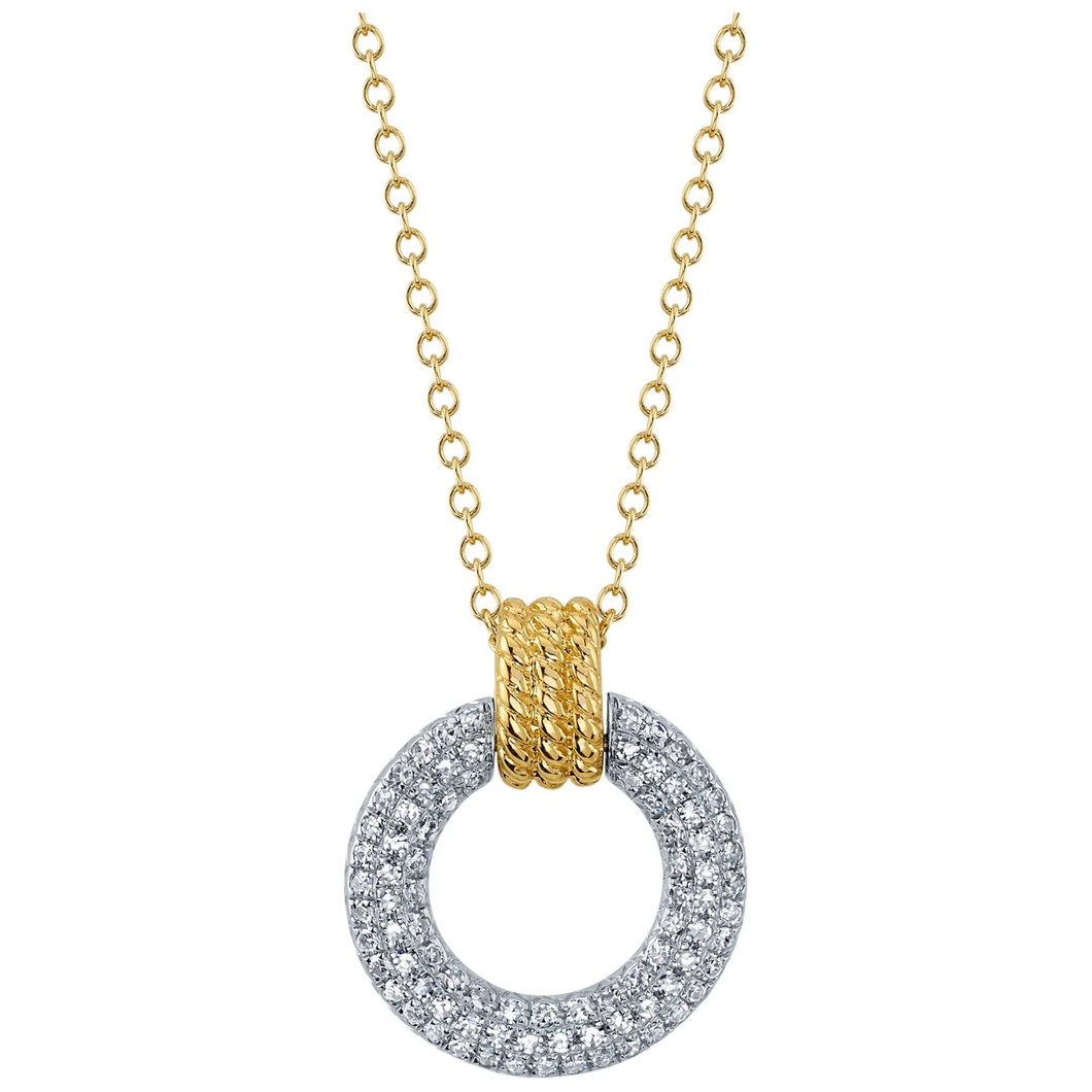 14K White-Yellow Gold Open Circle Diamond Necklace