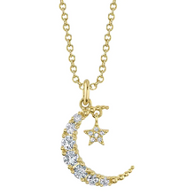 Load image into Gallery viewer, 14k Yellow Gold Diamond Crescent Moon &amp; Star Pendant
