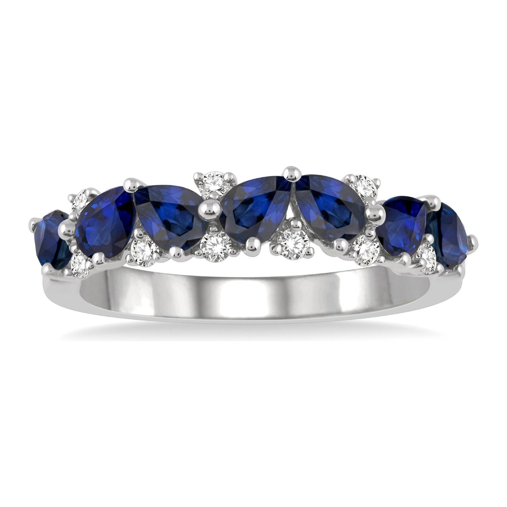 14K White Gold Pear Sapphire and Diamond Band