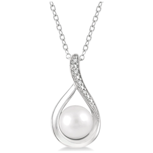 Sterling Silver Pearl and Diamond Pendant