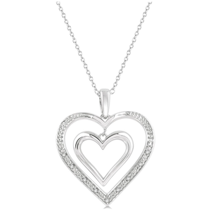 Sterling Silver Double Heart Diamond Necklace