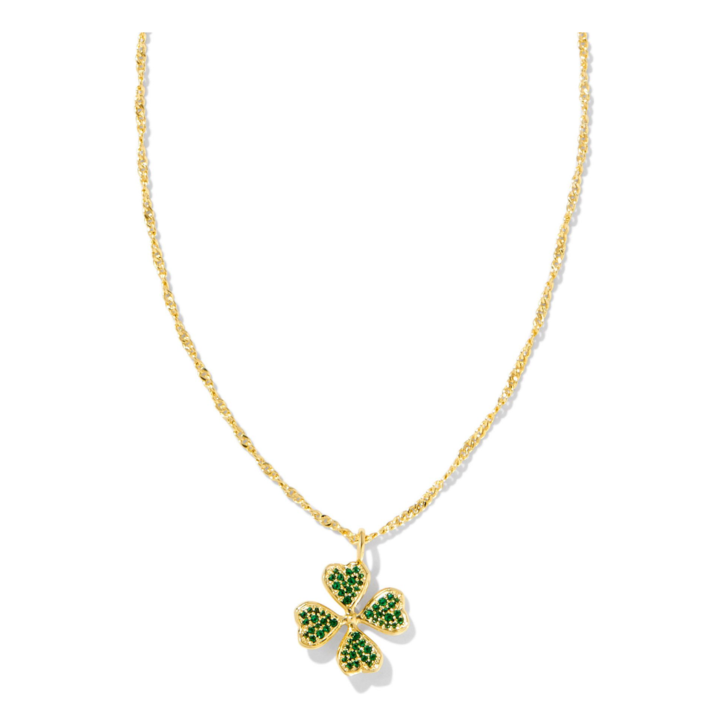 Kendra Scott Gold Clover Necklace in Green Crystal