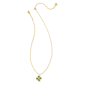 Kendra Scott Gold Clover Necklace in Green Crystal