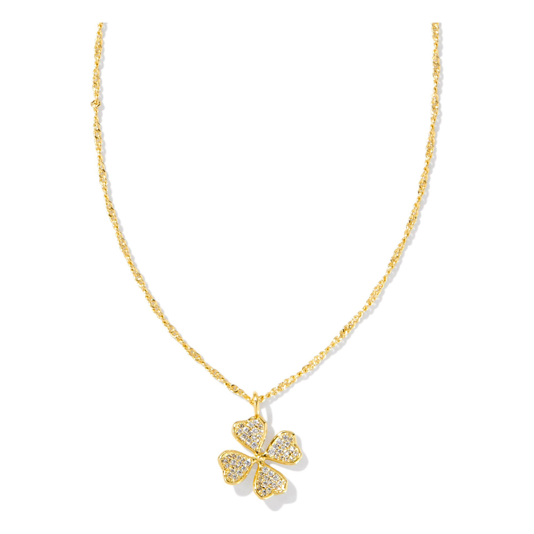 Kendra Scott Gold Clover Necklace in White Crystal