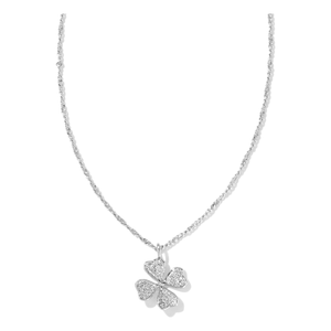 Kendra Scott Silver Clover Necklace in White Crystal
