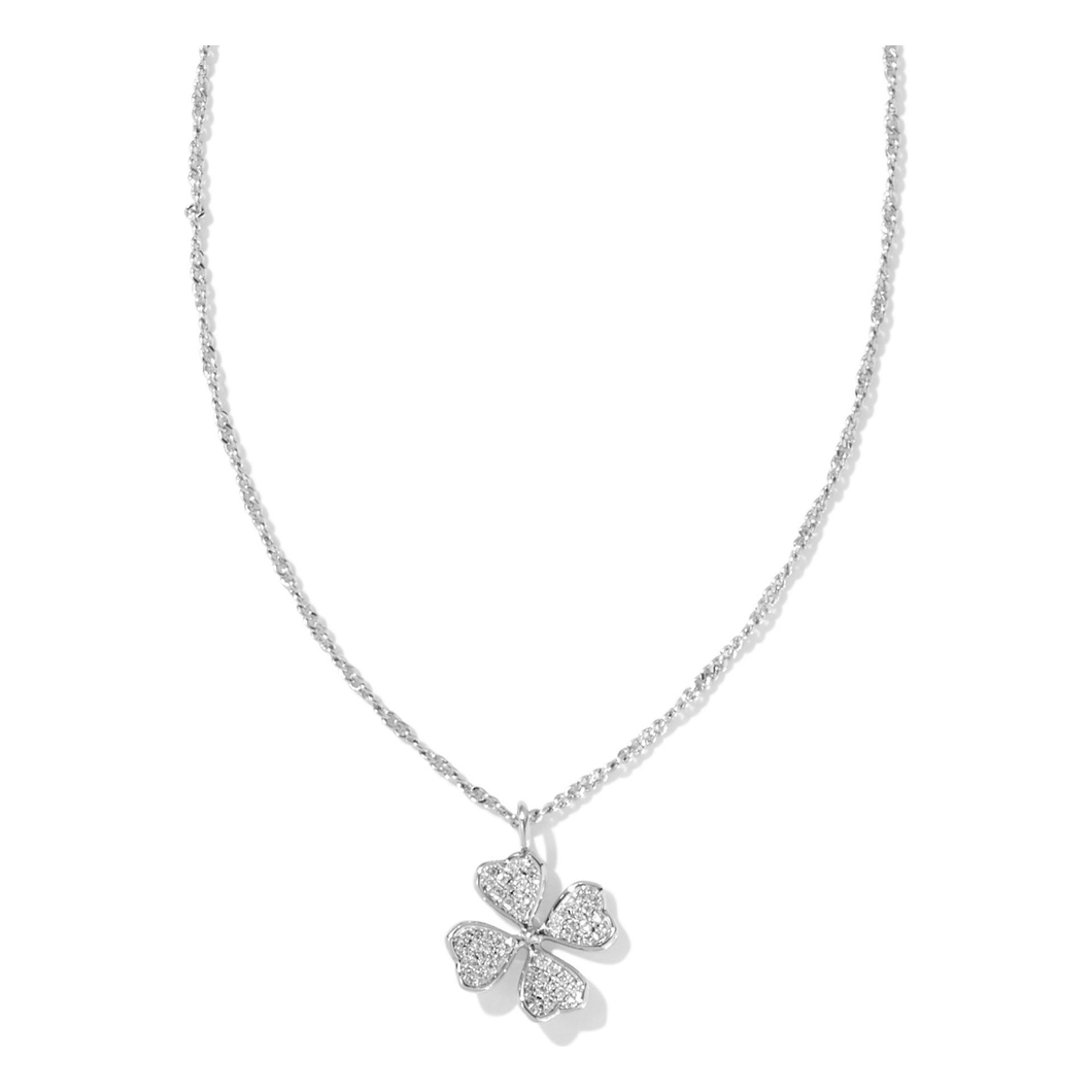 Kendra Scott Silver Clover Necklace in White Crystal