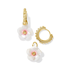 Kendra Scott Gold Deliah Huggies in Iridescent Pink White Mix