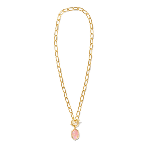 Kendra Scott Gold Daphne Link Chain Necklace in Light Pink Iridescent Abalone