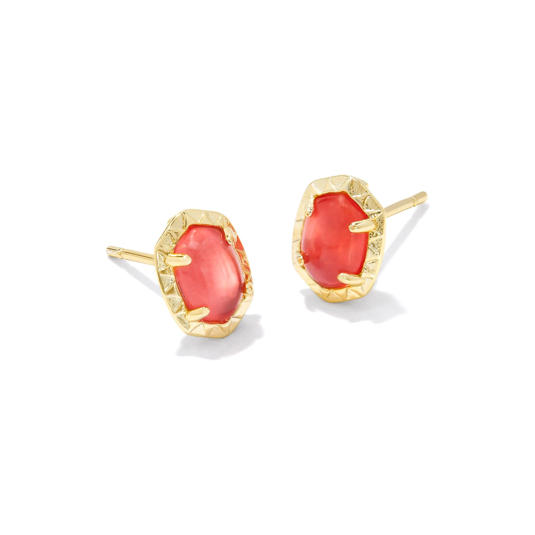 Kendra Scott Gold Daphne Stud Earrings in Coral Pink Mother of Pearl