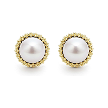 Load image into Gallery viewer, Lagos Sterling Silver &amp; 18K Gold Luna Lux Pearl Stud Earrings
