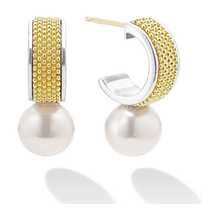 Load image into Gallery viewer, Lagos Sterling Silver &amp; 18K Gold Luna Lux Pearl Half Hoop Earrings
