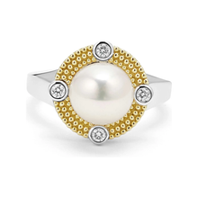 Load image into Gallery viewer, Lagos Sterling Silver and 18K Yellow Gold Luna Pearl &amp; Diamond Ring

