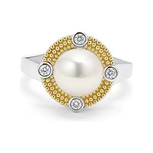 Lagos Sterling Silver and 18K Yellow Gold Luna Pearl & Diamond Ring