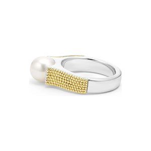 Lagos Sterling Silver and 18K Yellow Gold Luna Pearl Caviar Ring