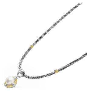 Lagos Sterling Silver and 18K Gold Luna Pearl & Diamond Lux Necklace