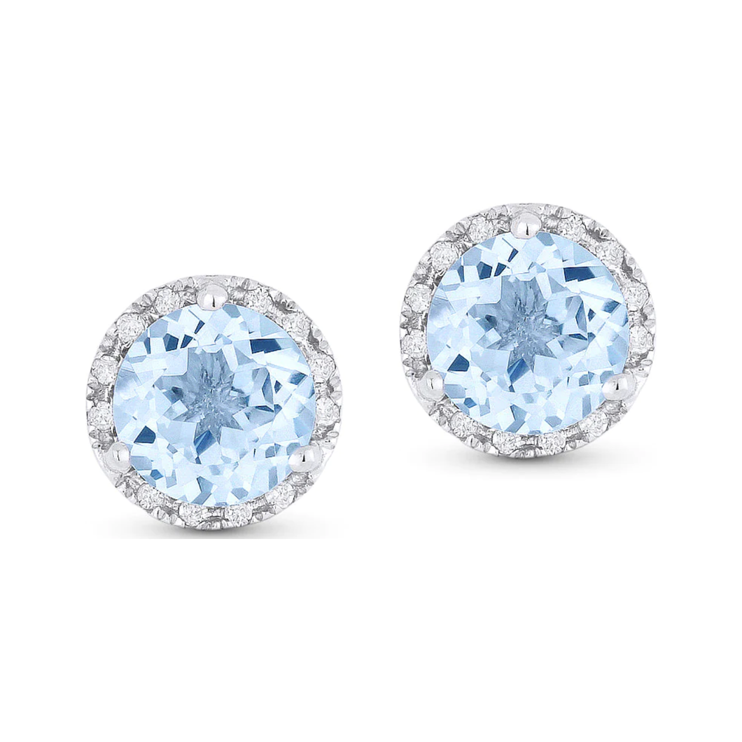 14K White Gold Birthstone Diamond Halo Studs