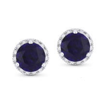 Load image into Gallery viewer, 14K White Gold Birthstone Diamond Halo Studs
