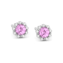 Load image into Gallery viewer, 14K White Gold Small Birthstone Diamond Halo Studs
