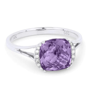 14K White Gold Cushion Gemstone and Diamond Ring