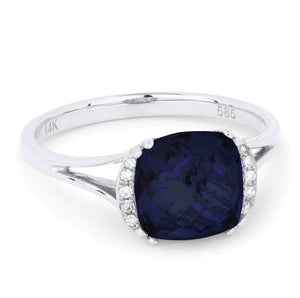 14K White Gold Cushion Gemstone and Diamond Ring