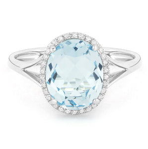 14K White Gold Oval London Blue Topaz and Diamond Ring