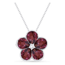 Load image into Gallery viewer, 14K White Gold Gemstone Flower and Diamond Accent Pendant
