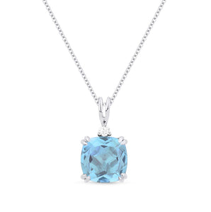 14K White Gold Cushion Gemstone and Diamond Accent Pendant