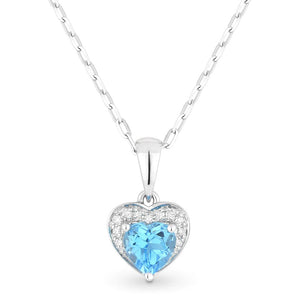 14K White Gold Heart Gemstone and Diamond Accent Pendant