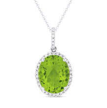 Load image into Gallery viewer, 14K White Gold Oval Gemstone and Diamond Halo Pendant
