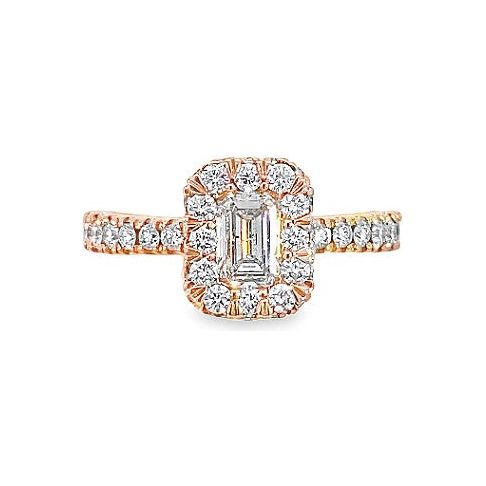 14k Rose Gold Diamond Emerald Halo Engagement Ring