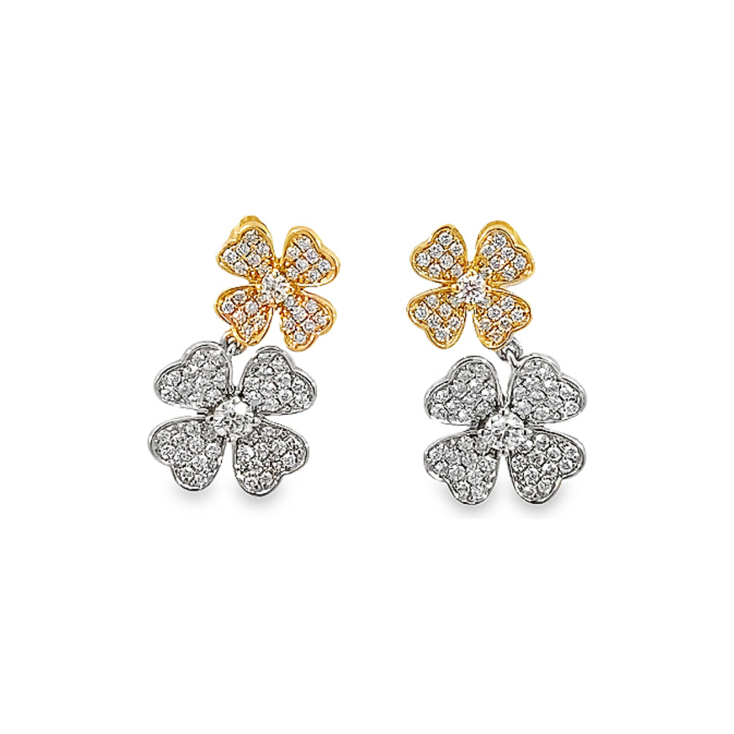 14K Gold Diamond Flower Drop Stud Earrings