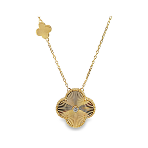 14K Yellow Gold Reversible Fluted Clover Necklace