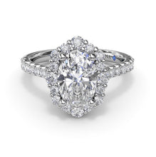 Load image into Gallery viewer, Fana 14K White Gold Diamond Graduated Oval Halo Engagement Ring
