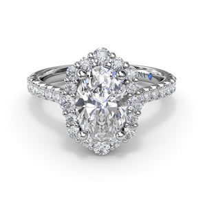 Fana 14K White Gold Diamond Graduated Oval Halo Engagement Ring