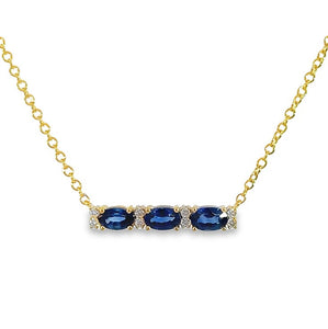 14K Yellow Gold Sapphire & Diamond Bar Necklace